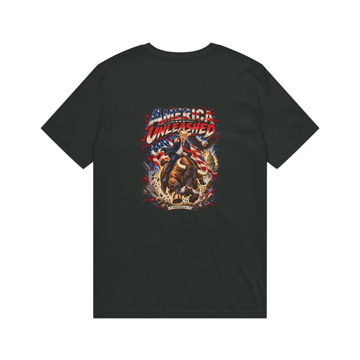 America Unleashed – Patriotic Graphic T-Shirt | Back Print + Chest Logo