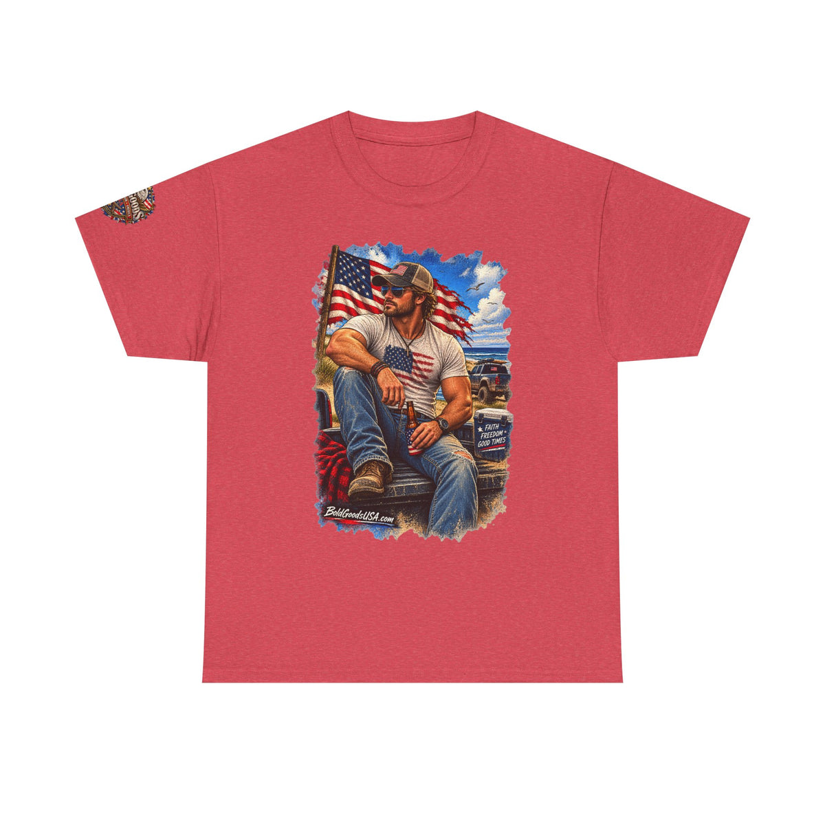American Patriot Graphic T-Shirt | Front Print + Sleeve Logo