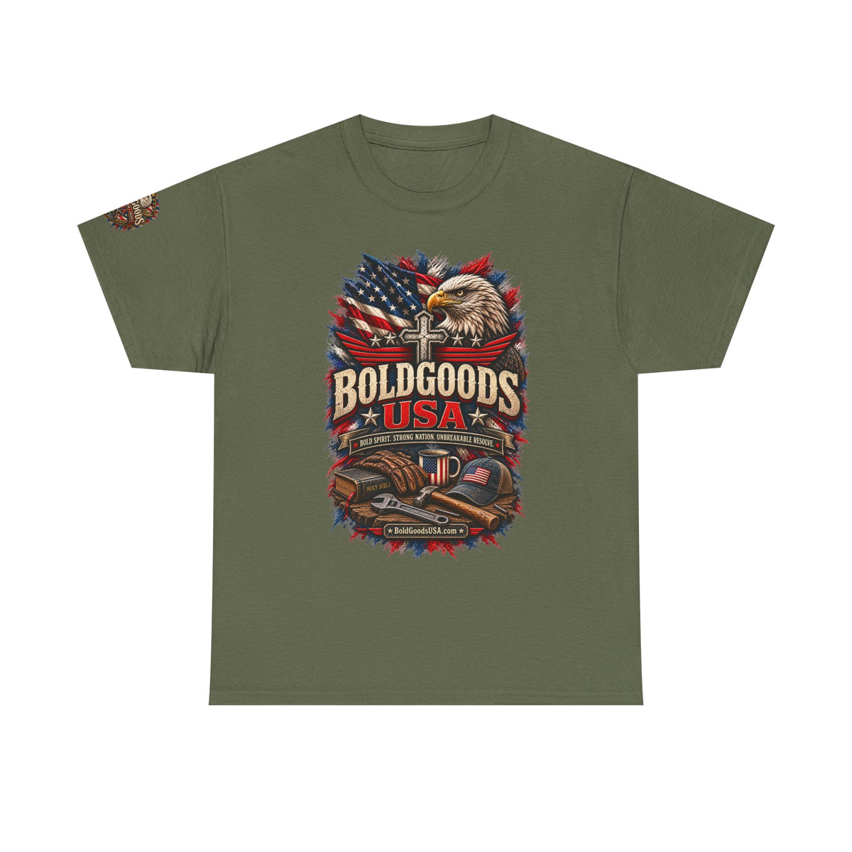 Boldgoods USA Eagle – Patriotic Graphic T-Shirt | Front Print + Sleeve Logo