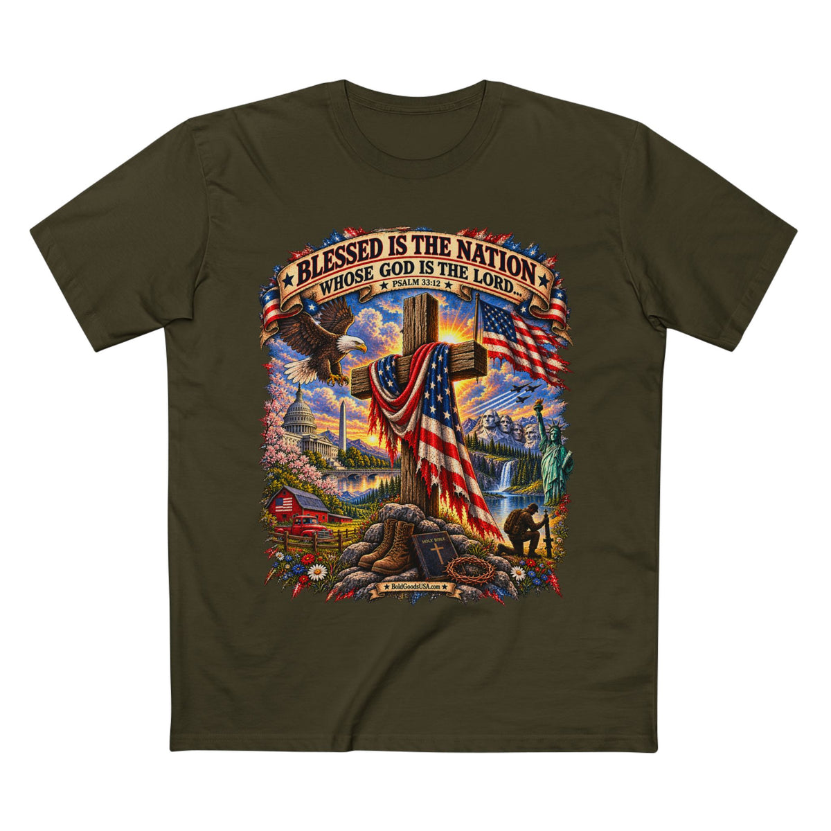 Blessed Is The Nation – Christian Patriotic Graphic T-Shirt | Front Print