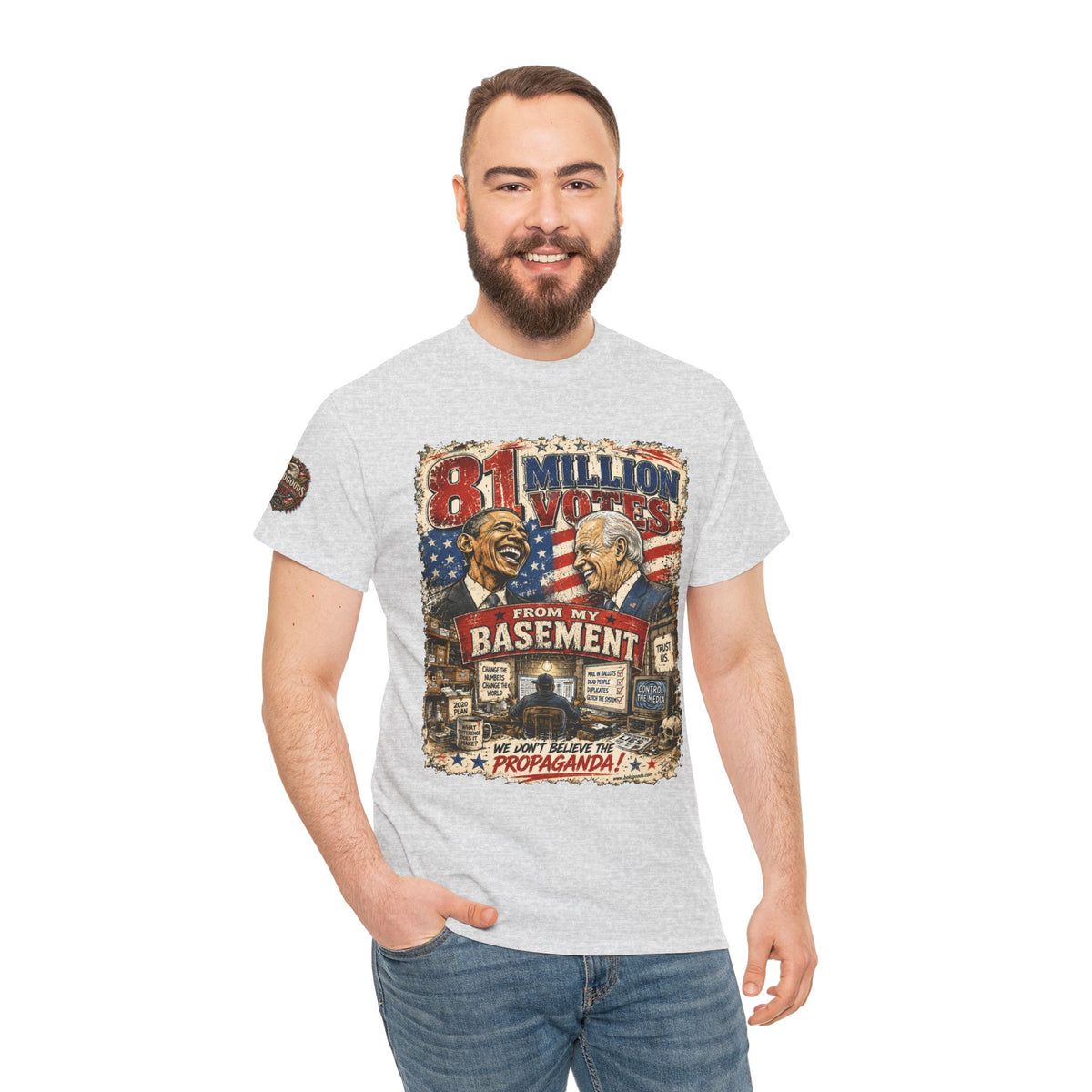 81 Million Votes - Political Satire Graphic T-Shirt | Front Print + Sleeve Logo