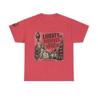 Liberty Survives – Front Print + Sleeve Logo T-Shirt