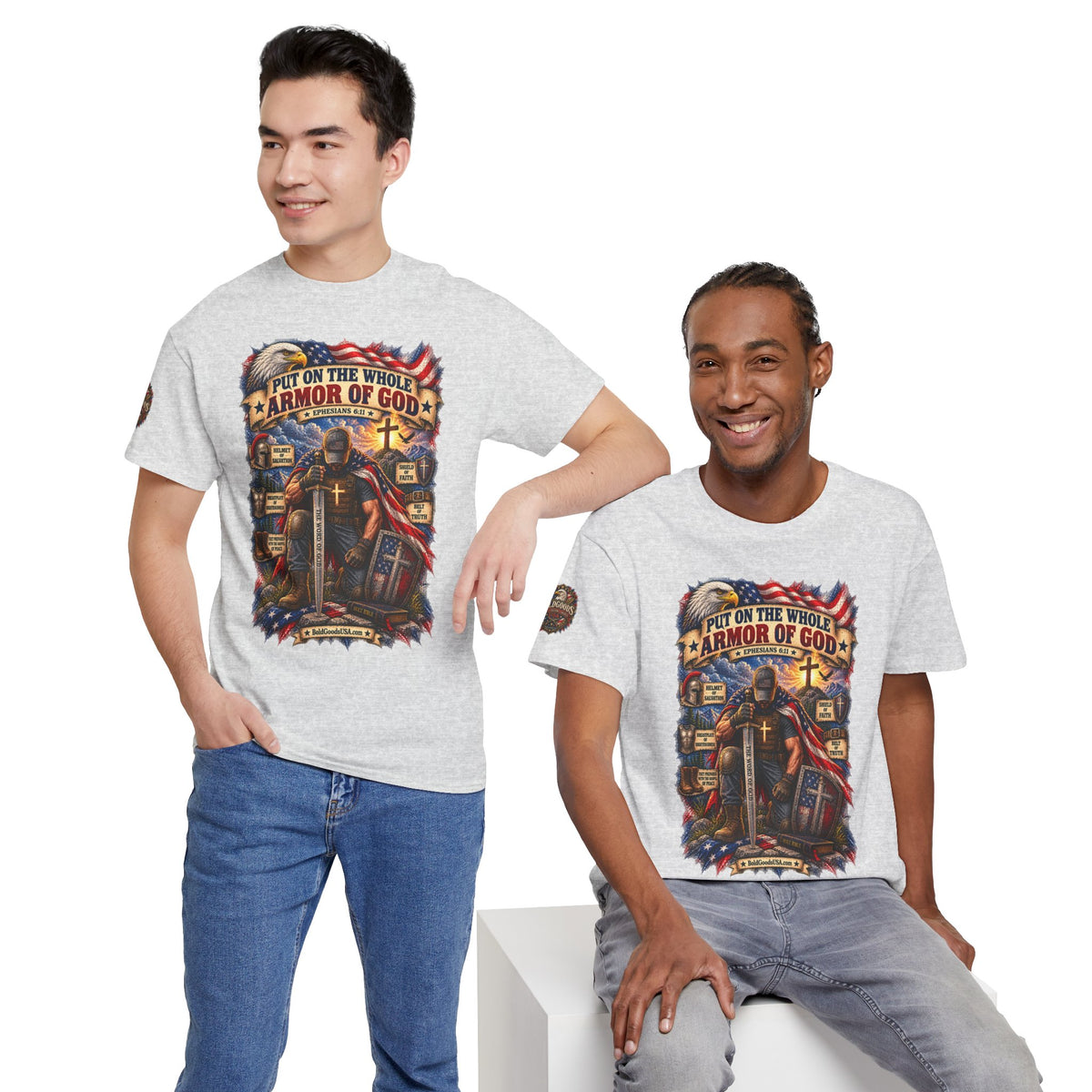 Armor of God – Christian Patriotic Graphic T-Shirt | Front Print + Sleeve Logo