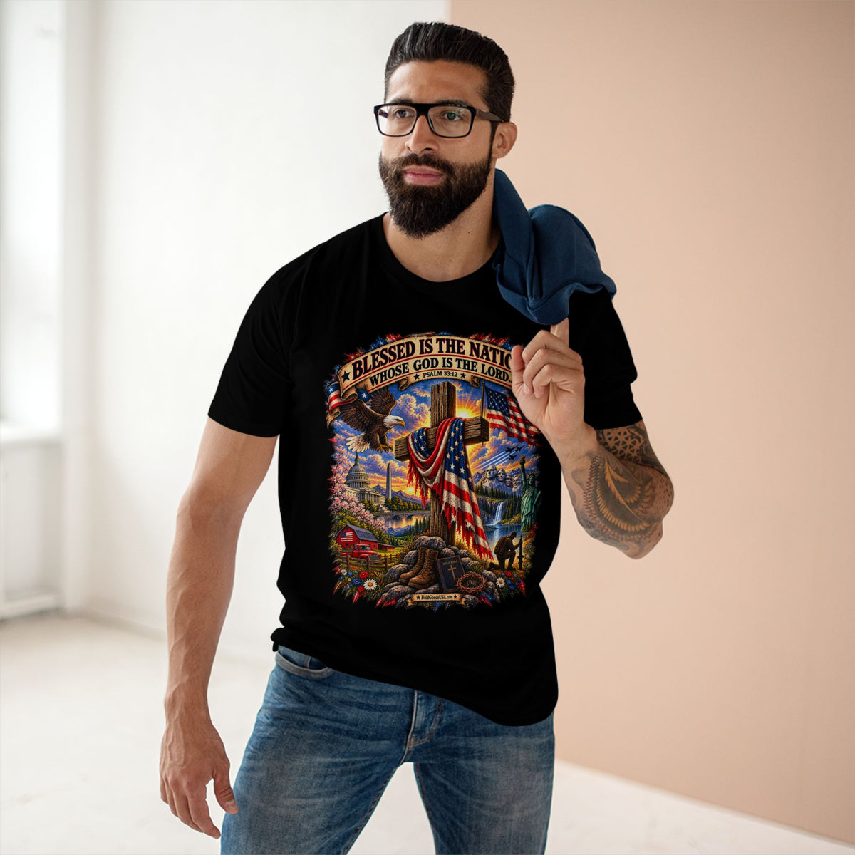 Blessed Is The Nation – Christian Patriotic Graphic T-Shirt | Front Print