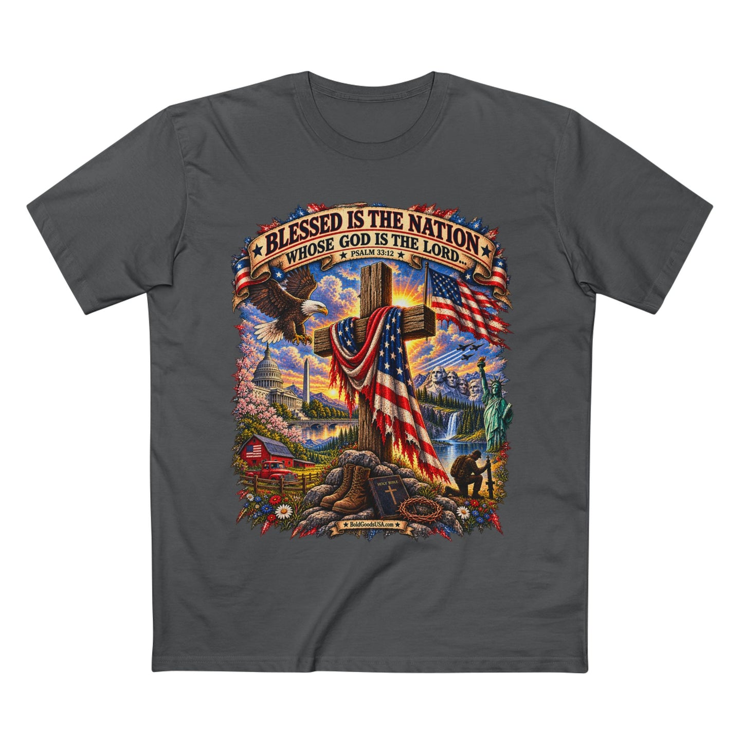 Blessed Is The Nation – Christian Patriotic Graphic T-Shirt | Front Print