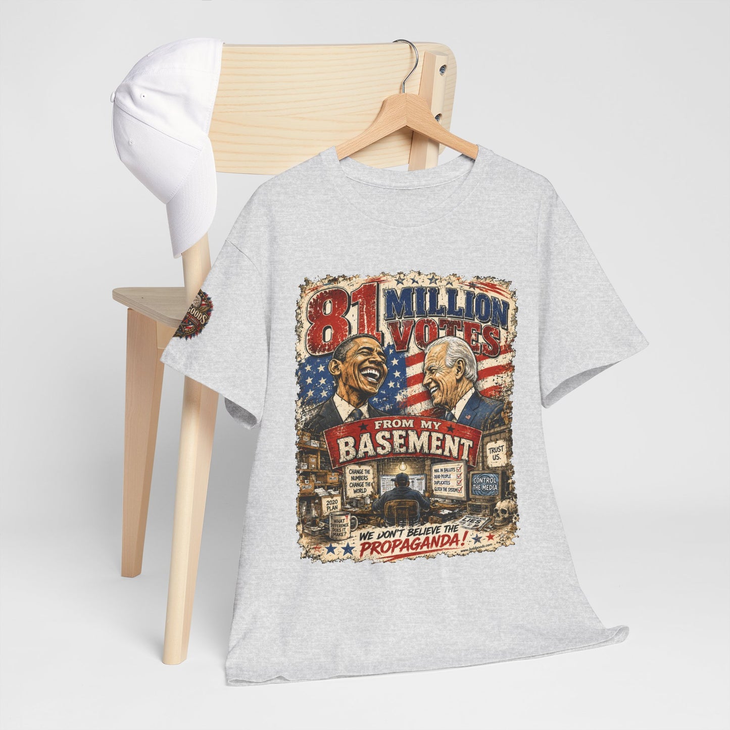 81 Million Votes - Political Satire Graphic T-Shirt | Front Print + Sleeve Logo