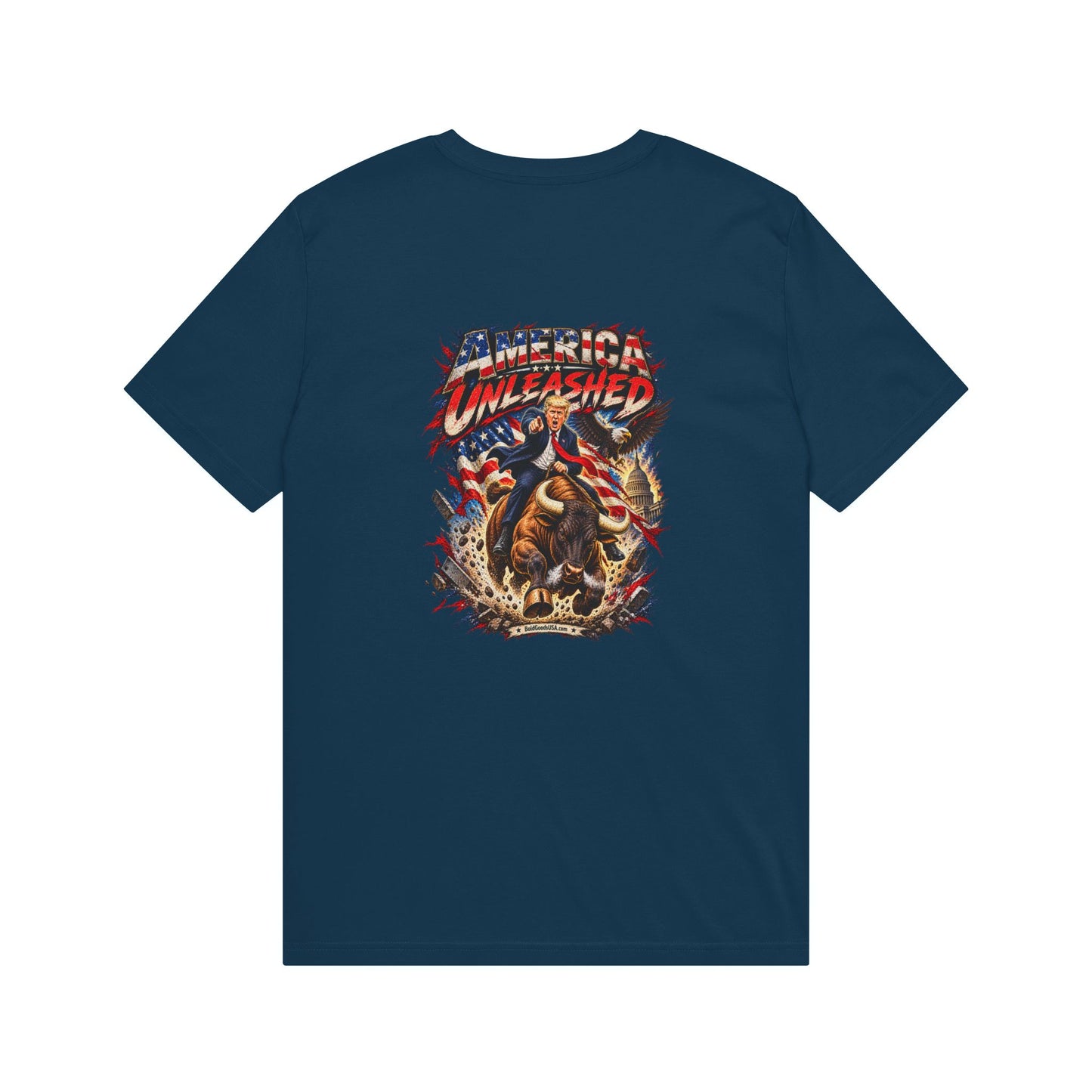 America Unleashed – Patriotic Graphic T-Shirt | Back Print + Chest Logo