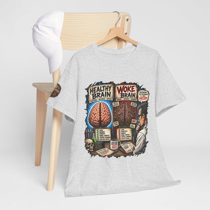 Woke Brain – Political Satire Graphic T-Shirt | Front Print + Sleeve Logo