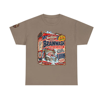 Brainwash Political Satire T-Shirt | Front Print + Sleeve Logo
