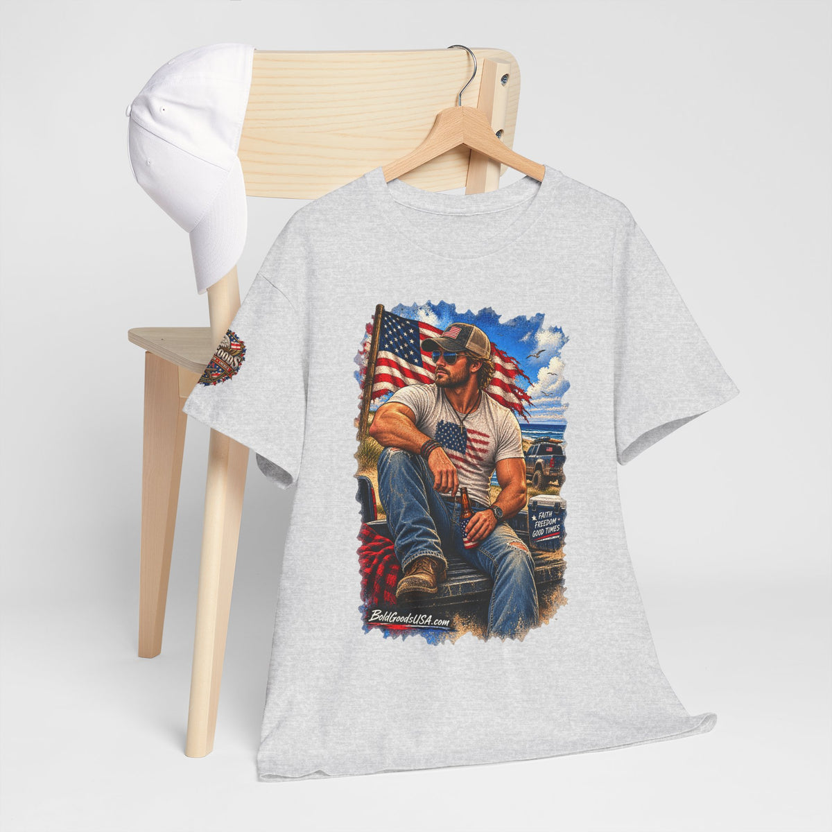 American Patriot Graphic T-Shirt | Front Print + Sleeve Logo