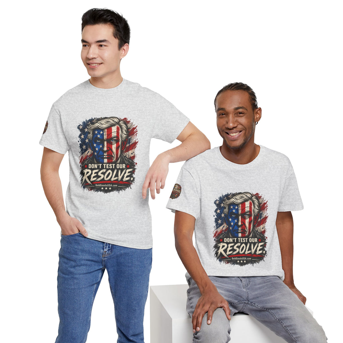 Don't Test Our Resolve T-Shirt | Front Print + Sleeve Logo