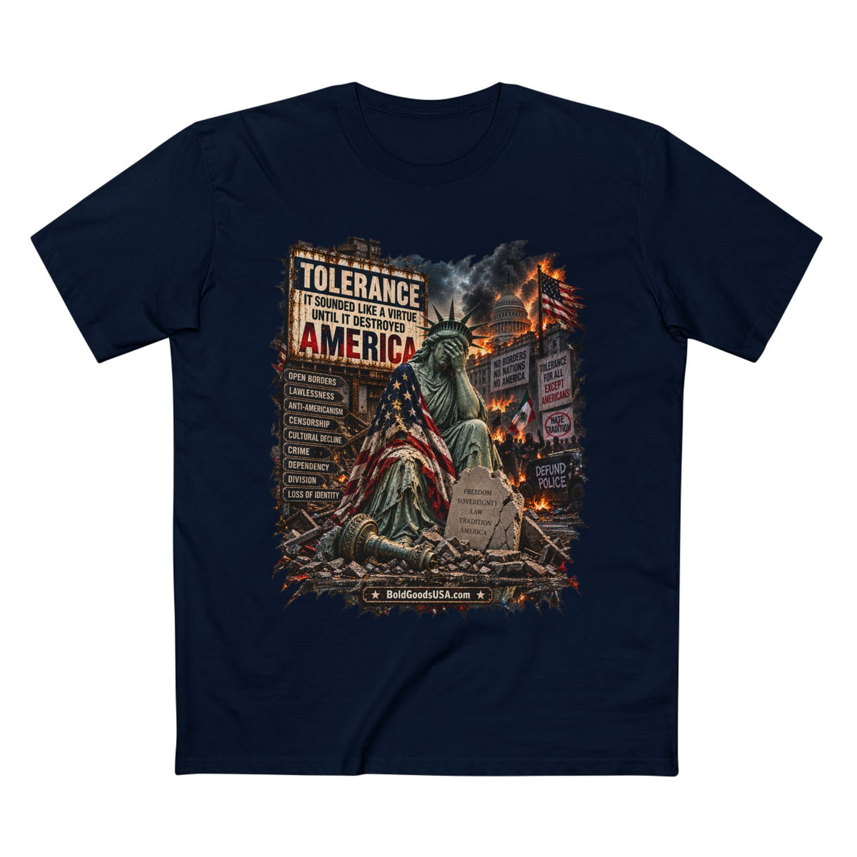 Tolerance – Political Satire Graphic T-Shirt | Front Print