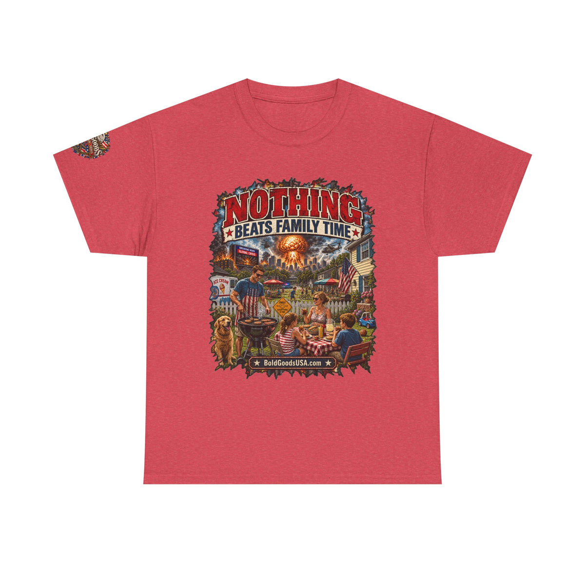 Nothing Beats Family Time – Front Print + Sleeve Logo T-Shirt