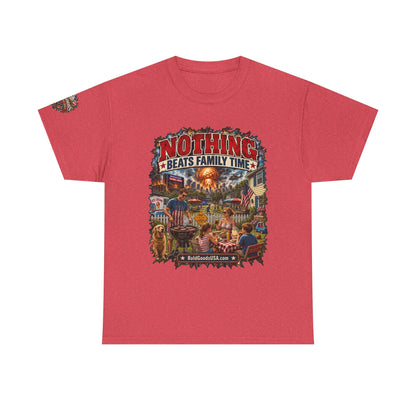 Nothing Beats Family Time – Front Print + Sleeve Logo T-Shirt