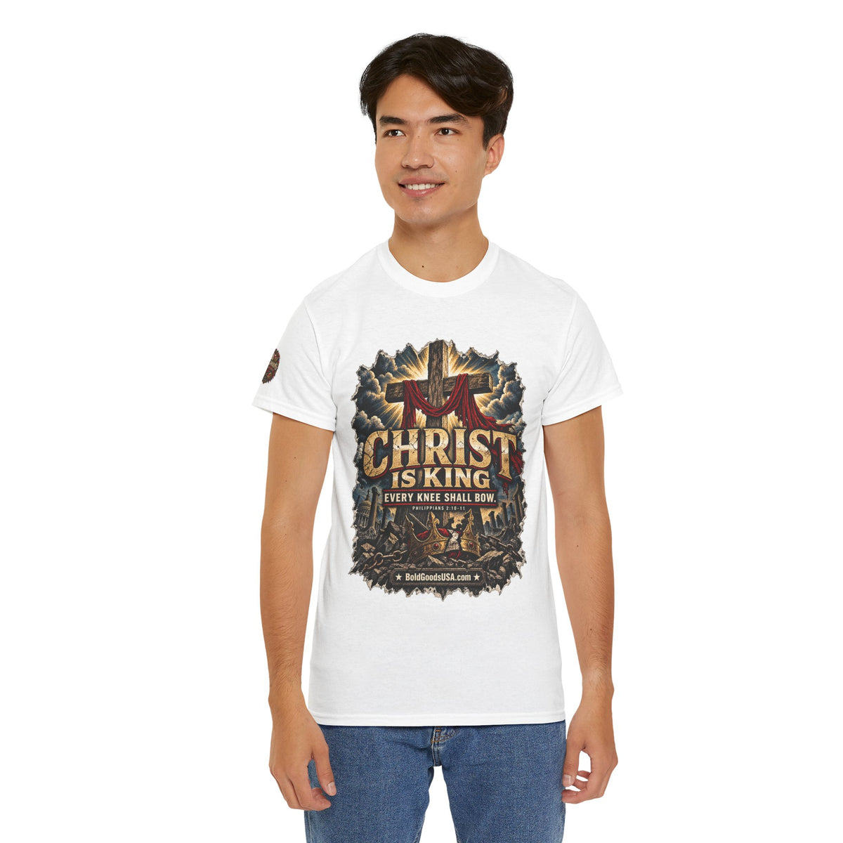 Christ is King –  Graphic T-Shirt | Front Print + Sleeve Logo