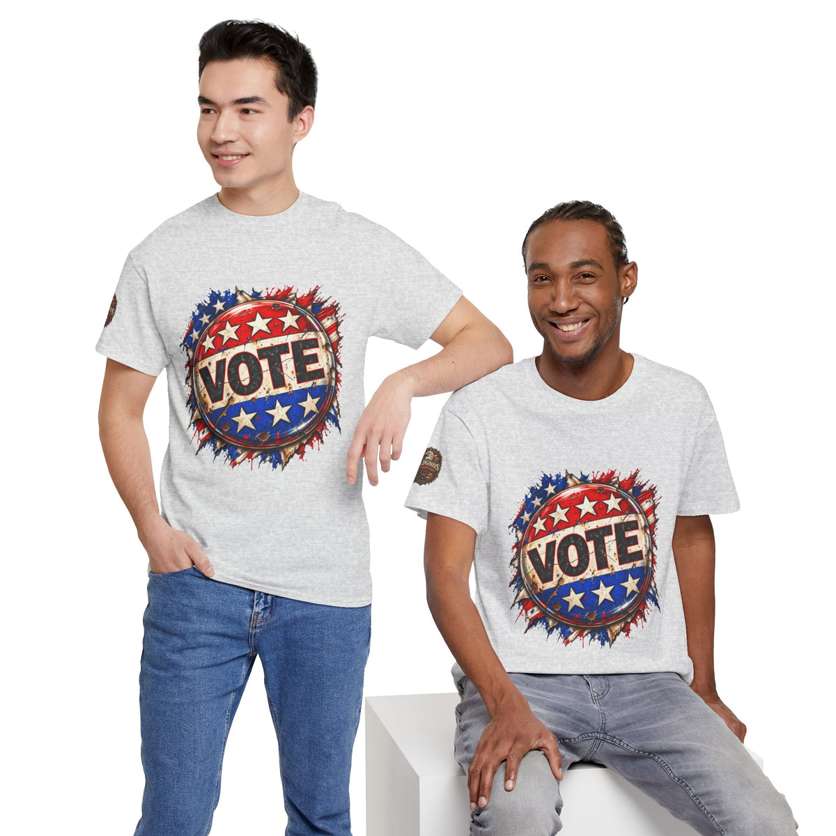 Vote Retro - Patriotic Graphic T-Shirt | Front Print + Sleeve Logo
