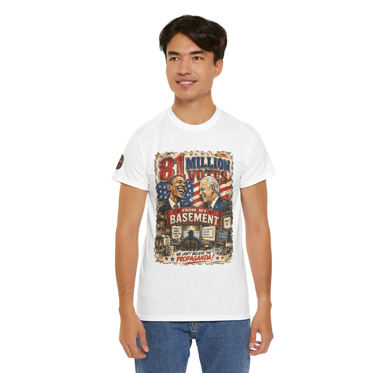 81 Million Votes - Political Satire Graphic T-Shirt | Front Print + Sleeve Logo