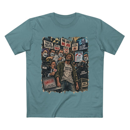 Question Everything – Political Satire Graphic T-Shirt | Front Print