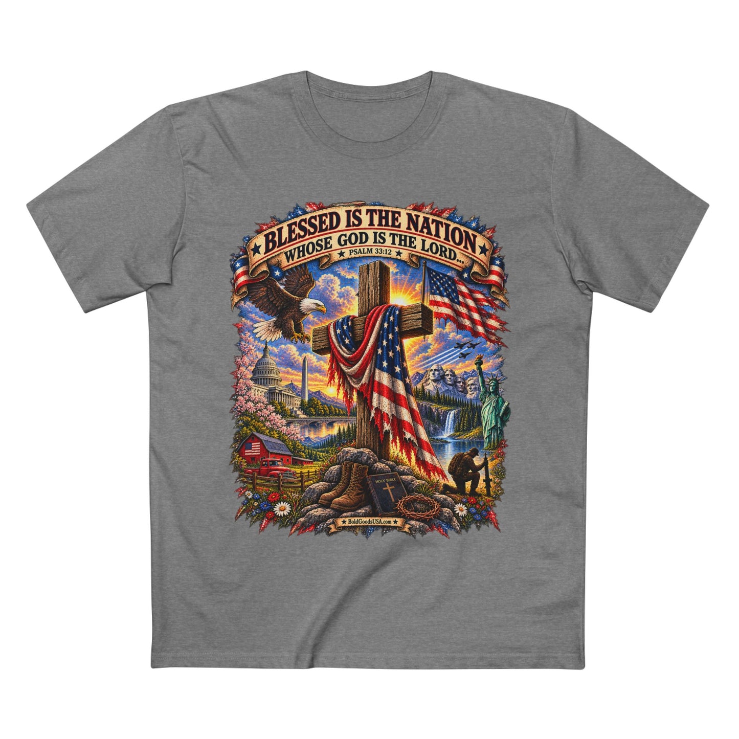 Blessed Is The Nation – Christian Patriotic Graphic T-Shirt | Front Print