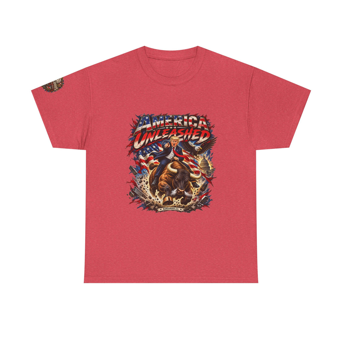 America Unleashed – Patriotic Graphic T-Shirt | Front Print + Sleeve Logo