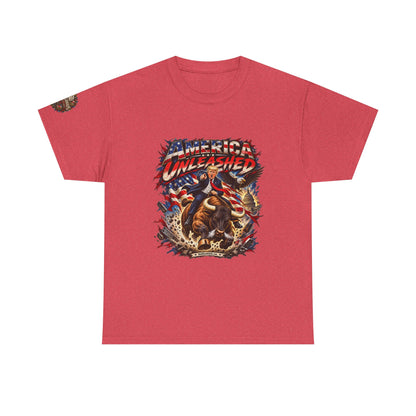 America Unleashed – Patriotic Graphic T-Shirt | Front Print + Sleeve Logo