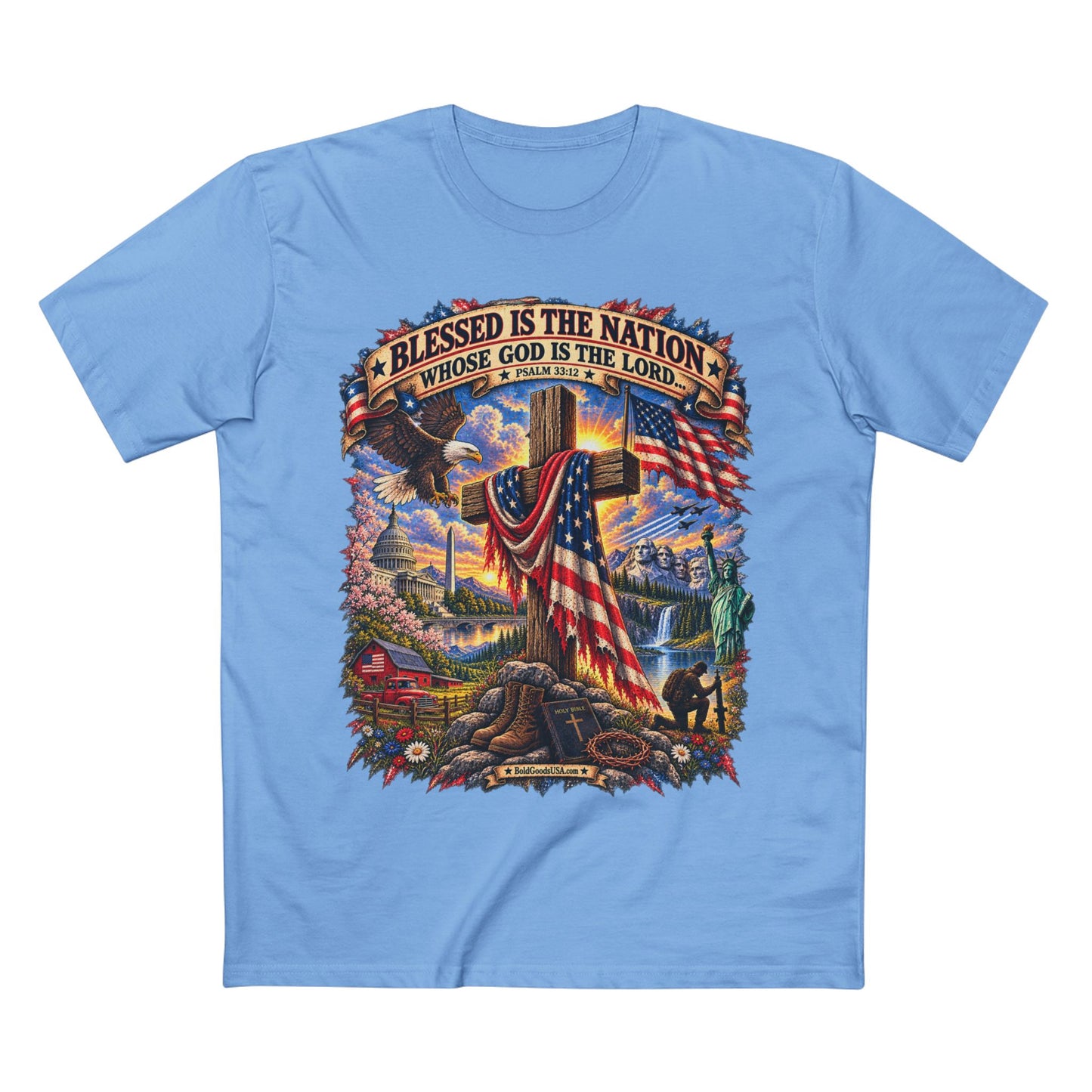 Blessed Is The Nation – Christian Patriotic Graphic T-Shirt | Front Print