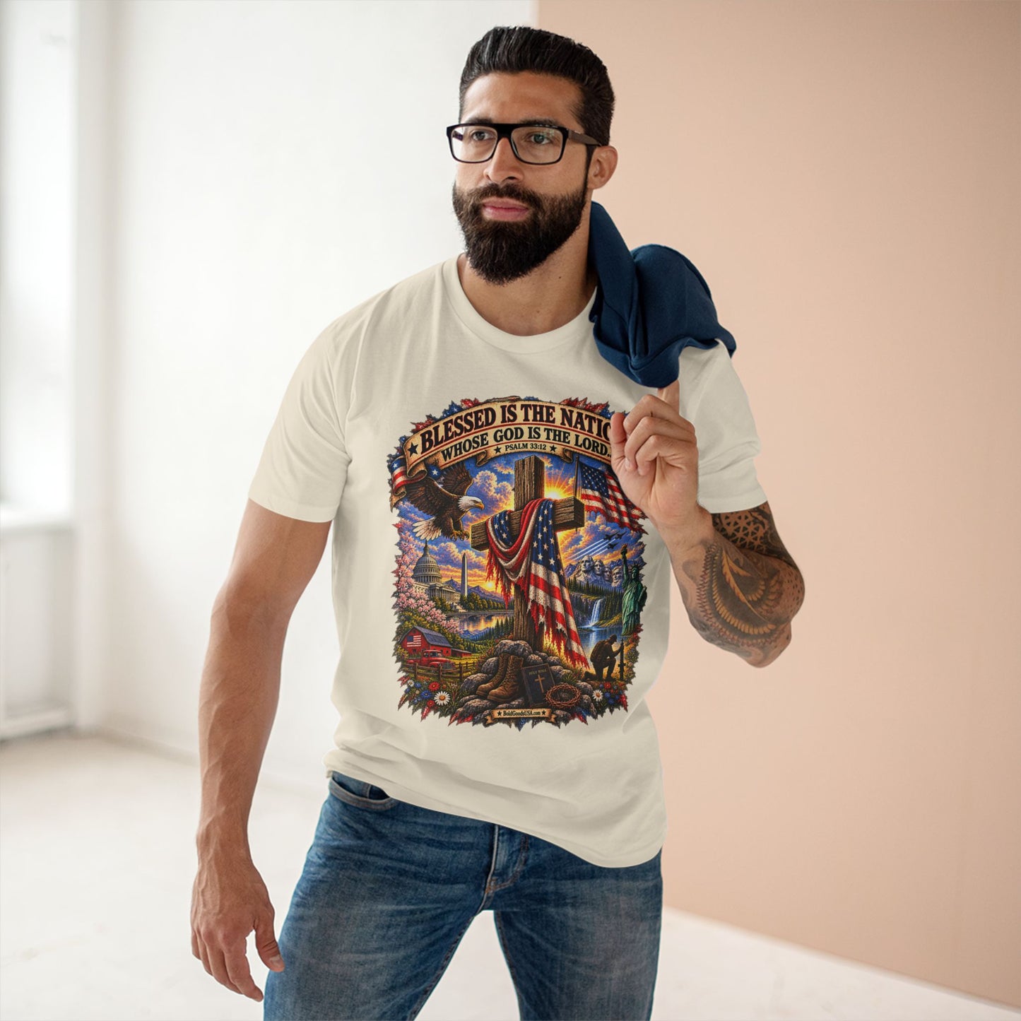 Blessed Is The Nation – Christian Patriotic Graphic T-Shirt | Front Print
