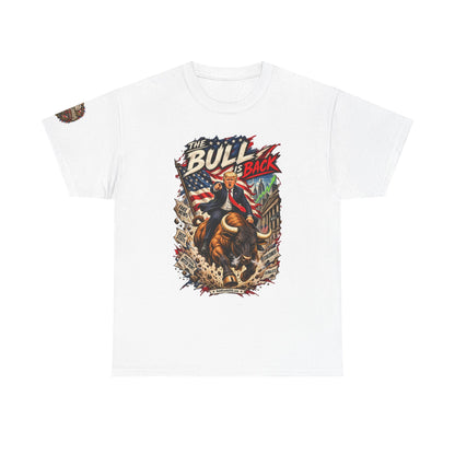 The Bull Is Back – Patriotic Graphic T-Shirt | Front Print + Sleeve Logo