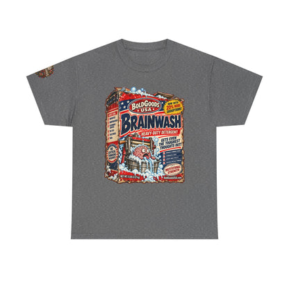 Brainwash Political Satire T-Shirt | Front Print + Sleeve Logo