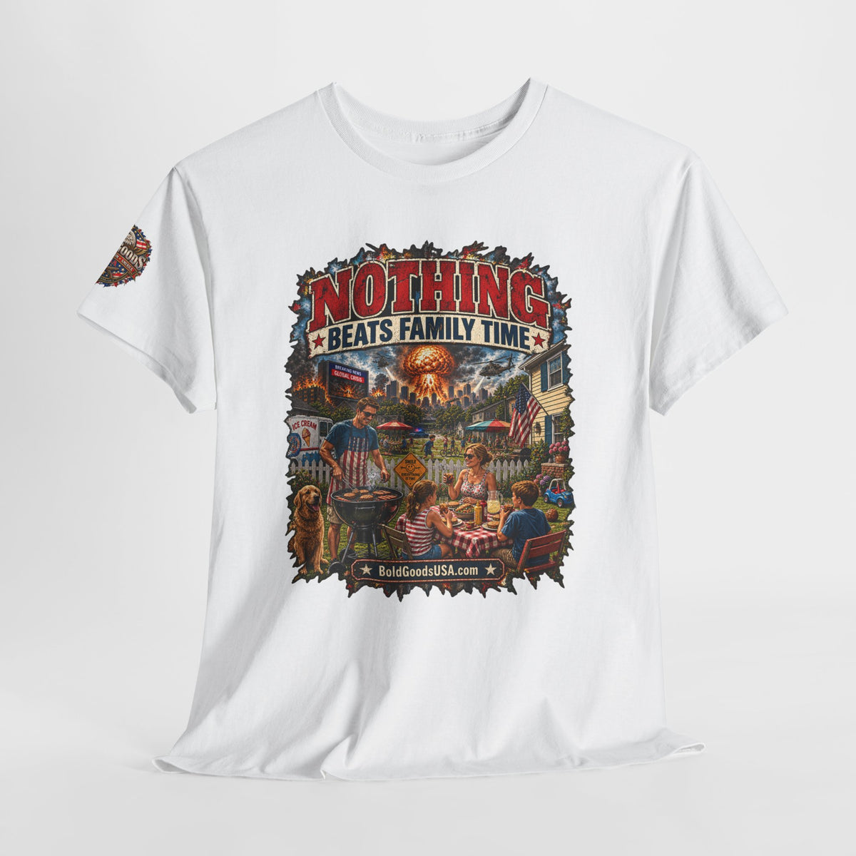 Nothing Beats Family Time – Front Print + Sleeve Logo T-Shirt