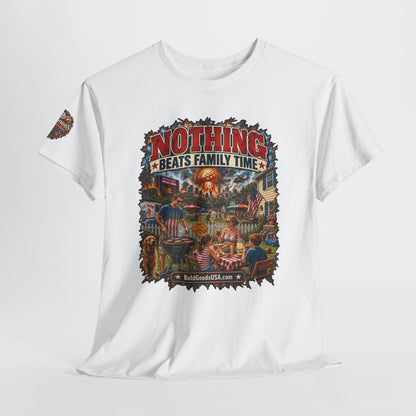 Nothing Beats Family Time – Front Print + Sleeve Logo T-Shirt