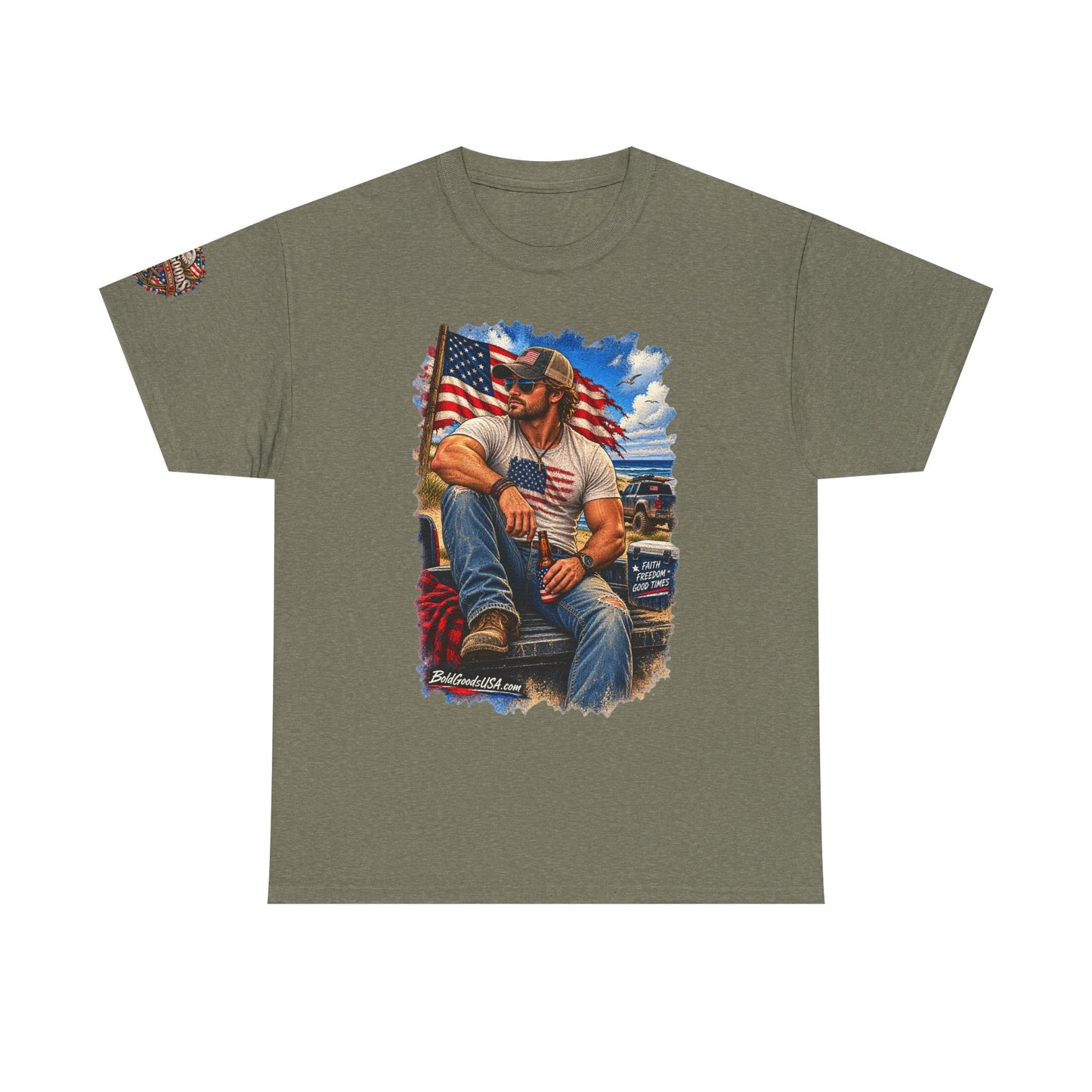 American Patriot Graphic T-Shirt | Front Print + Sleeve Logo