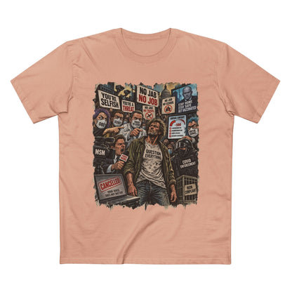 Question Everything – Political Satire Graphic T-Shirt | Front Print