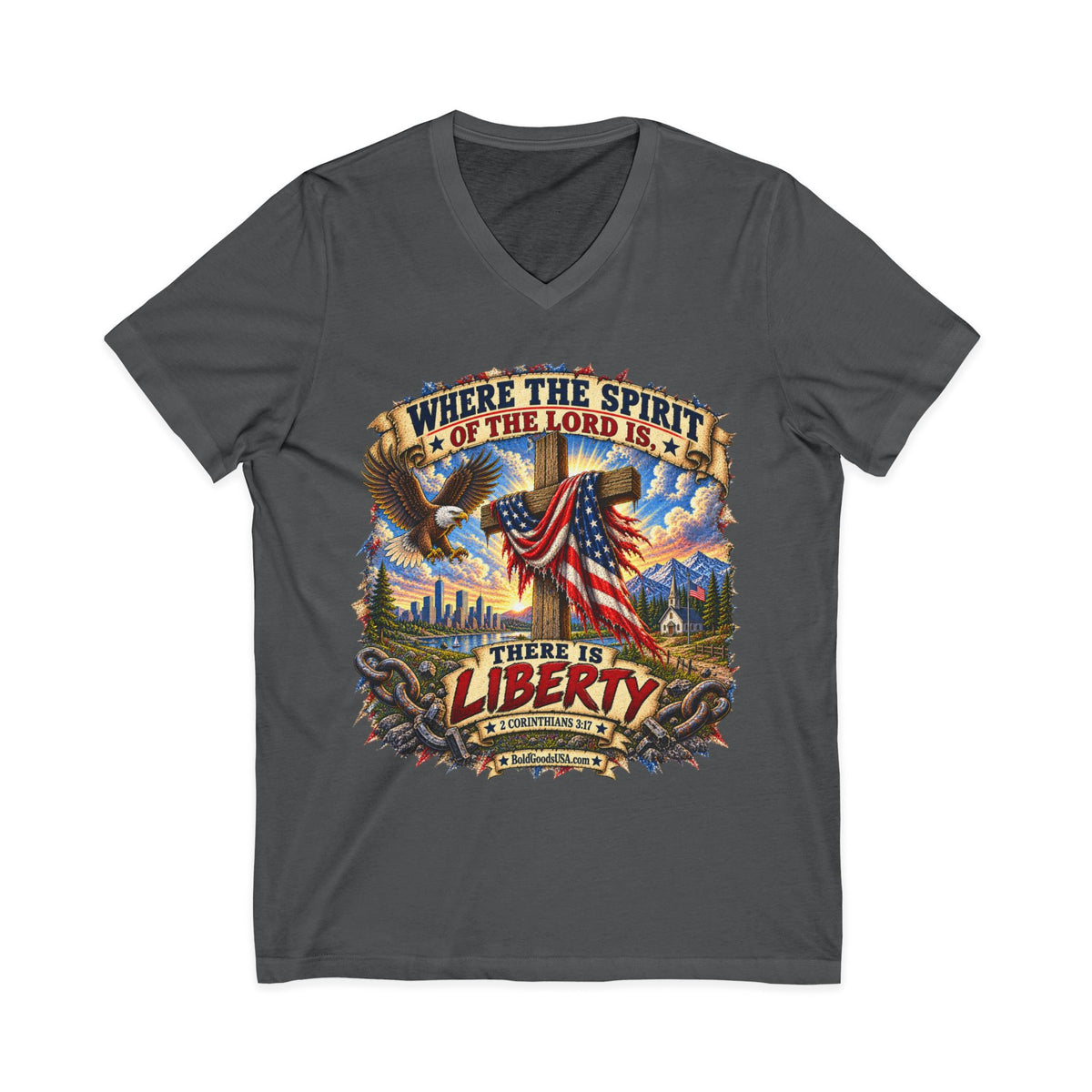 Where the Spirit of the Lord Is, There Is Liberty – Christian Patriotic V-neck  T-Shirt
