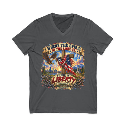 Where the Spirit of the Lord Is, There Is Liberty – Christian Patriotic V-neck  T-Shirt