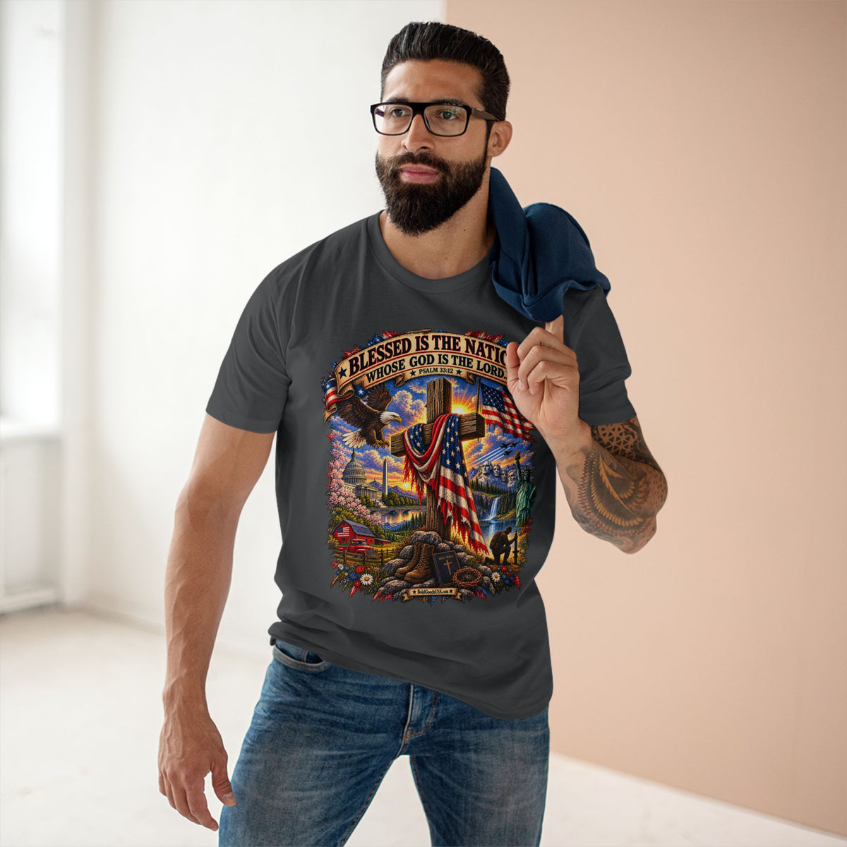 Blessed Is The Nation – Christian Patriotic Graphic T-Shirt | Front Print