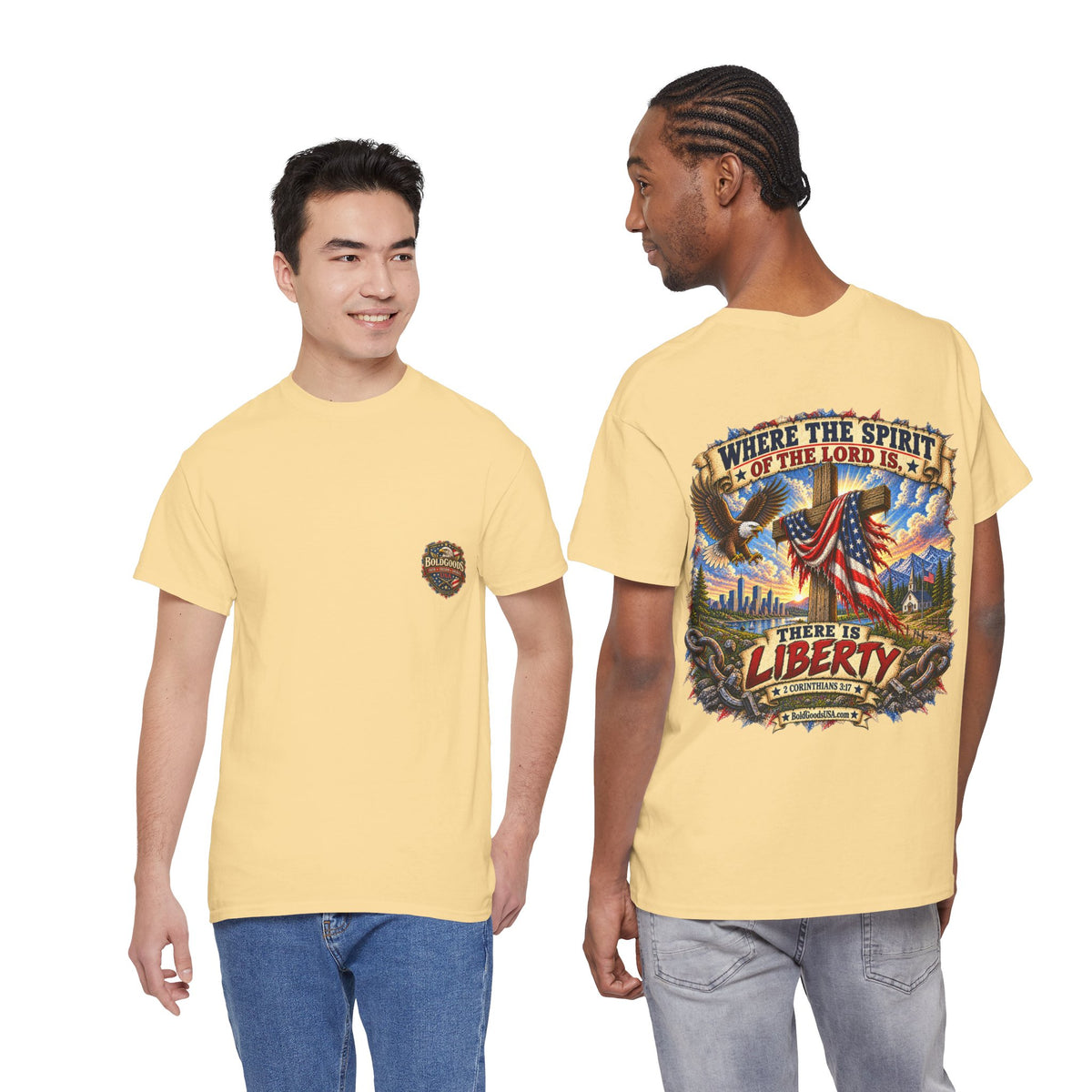 Where the Spirit of the Lord Is, There Is Liberty – Christian Graphic T-Shirt | Back Print + Chest Logo