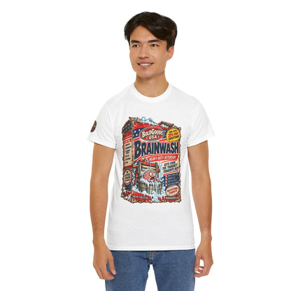 Brainwash Political Satire T-Shirt | Front Print + Sleeve Logo