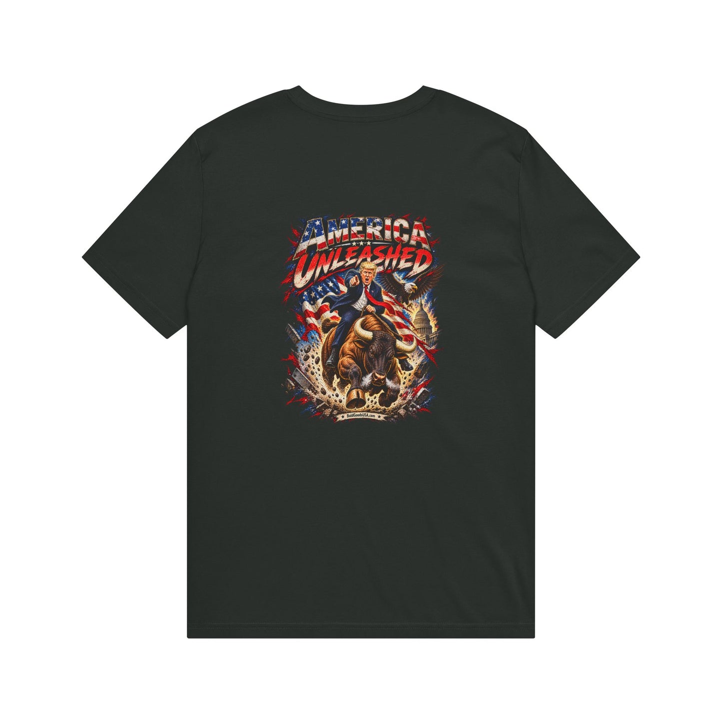 America Unleashed – Patriotic Graphic T-Shirt | Back Print + Chest Logo