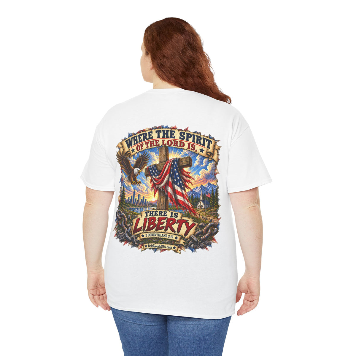 Where the Spirit of the Lord Is, There Is Liberty – Christian Graphic T-Shirt | Back Print + Chest Logo