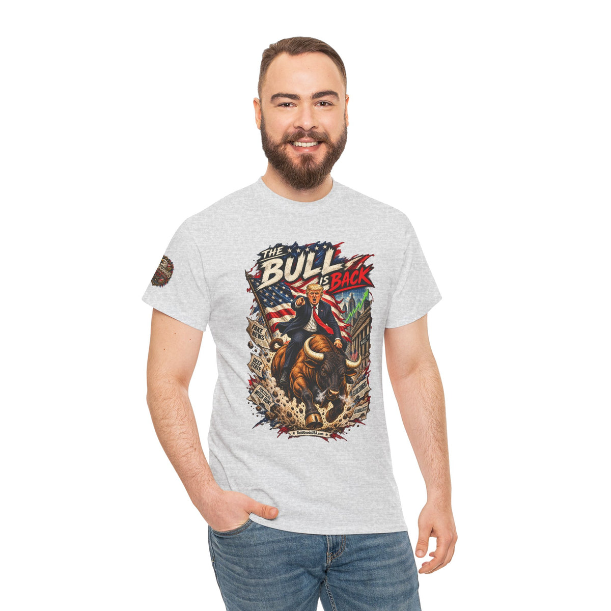 The Bull Is Back – Patriotic Graphic T-Shirt | Front Print + Sleeve Logo
