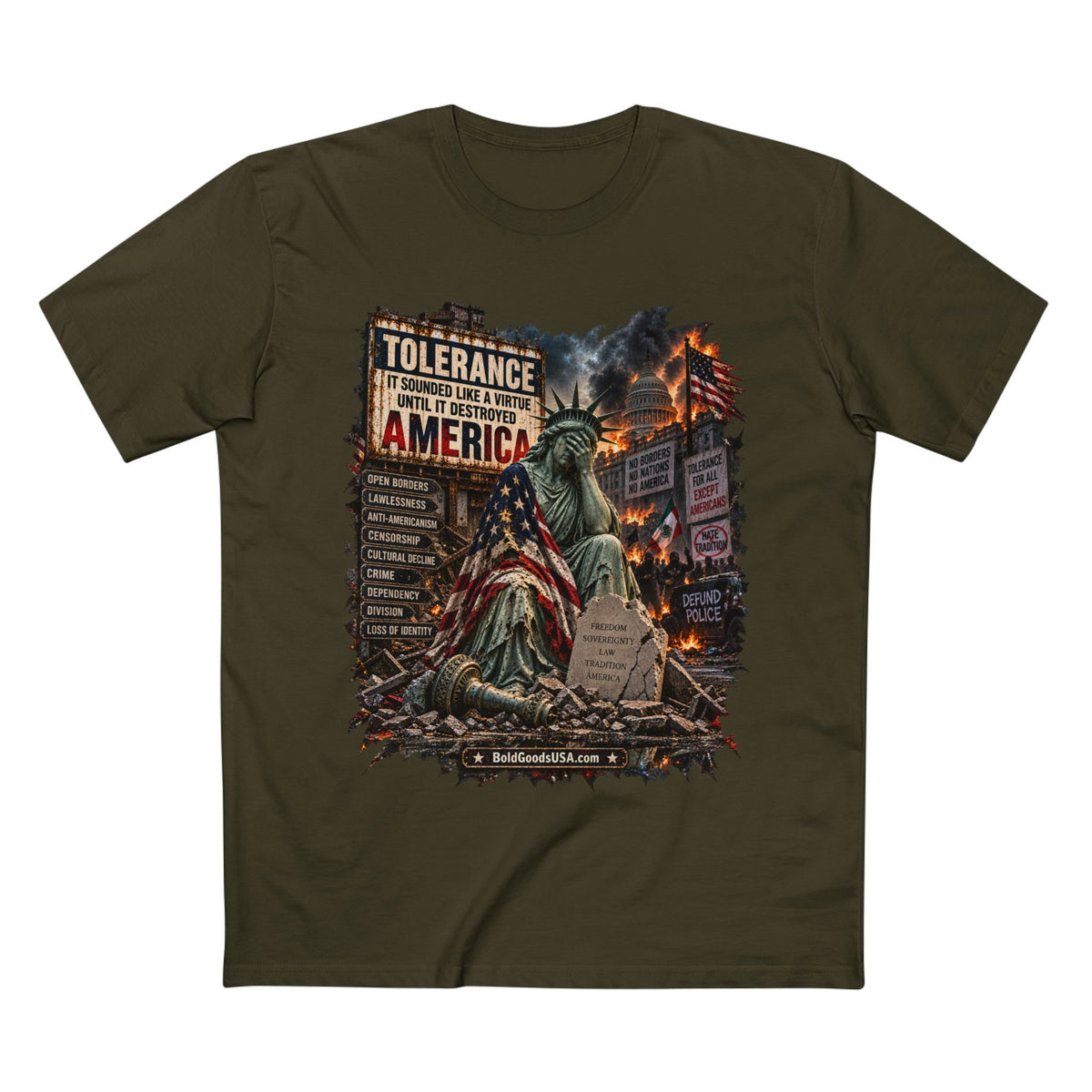Tolerance – Political Satire Graphic T-Shirt | Front Print