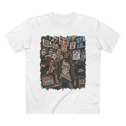 Question Everything – Political Satire Graphic T-Shirt | Front Print