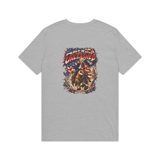 America Unleashed – Patriotic Graphic T-Shirt | Back Print + Chest Logo