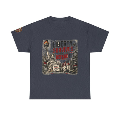 Liberty Survives – Front Print + Sleeve Logo T-Shirt
