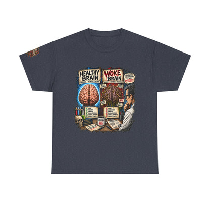 Woke Brain – Political Satire Graphic T-Shirt | Front Print + Sleeve Logo