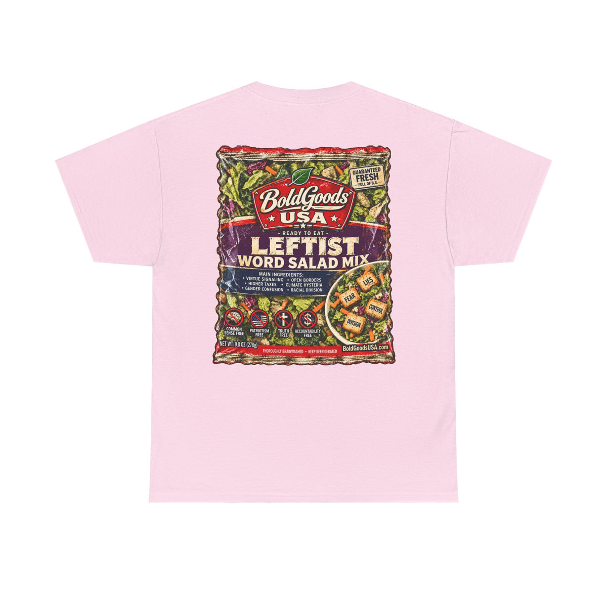 Leftist Word Salad – Political Satire Graphic T-Shirt | Back Print + Chest Logo
