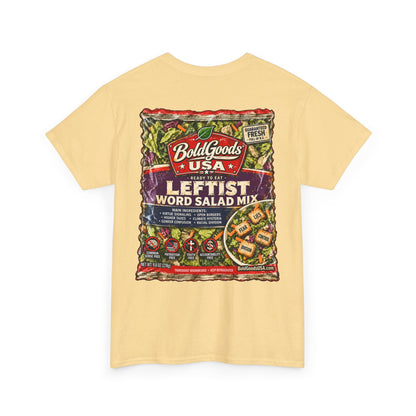 Leftist Word Salad – Political Satire Graphic T-Shirt | Back Print + Chest Logo