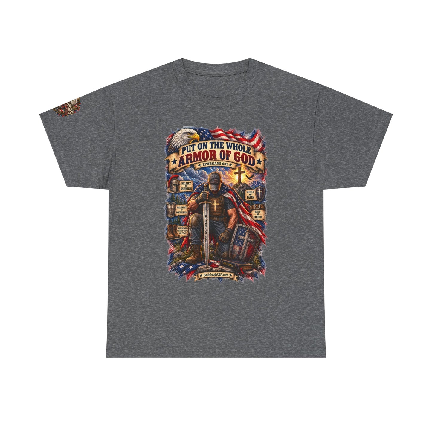 Armor of God – Christian Patriotic Graphic T-Shirt | Front Print + Sleeve Logo