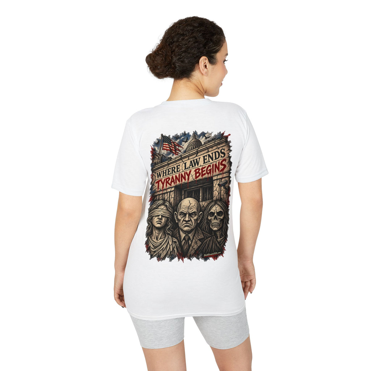 Where Law Ends, Tyranny Begins - Back Print + Sleeve Logo T-Shirt